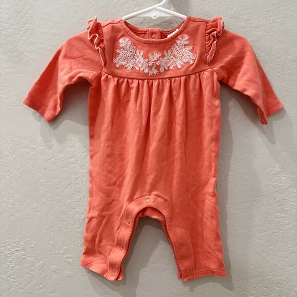 Janie and Jack Coral Embroidered Ruffle Romper - Picture 1 of 9